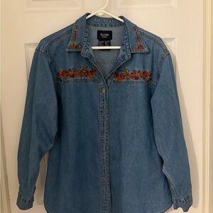 Embroidered Denim Button Down Shirt